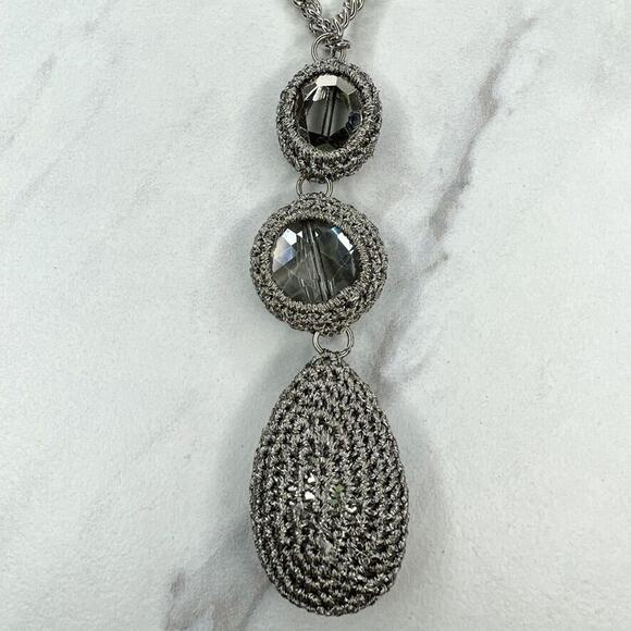 Chico's Silver Tone Wire Wrapped Linear Pendant Necklace - Picture 11 of 11
